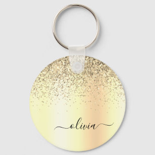 Porte-clés Monogramme métallisé pailleté or Nom Glam