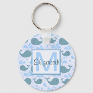 Porte-clés Monogramme mignon de motif de baleines bleues