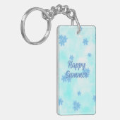 Porte-clés monogramme mignon rétro bleu floral script initial (Devant gauche)