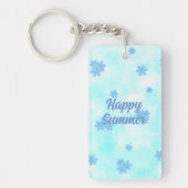 Porte-clés monogramme mignon rétro bleu floral script initial (Devant)