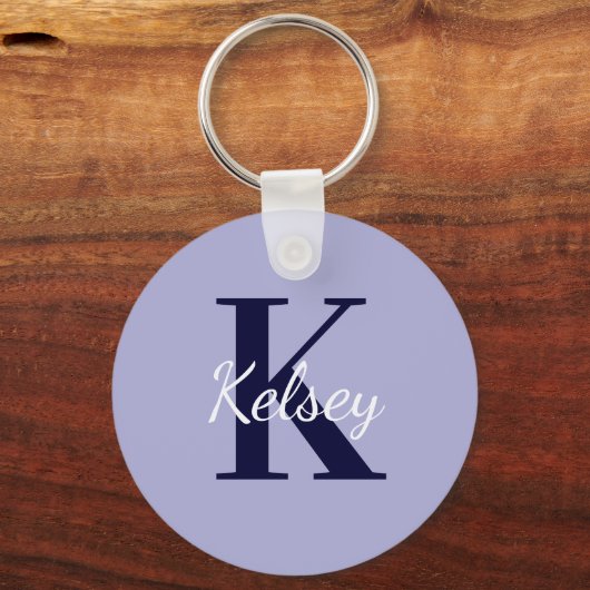 Porte-clés Monogramme mignon violet simple Premier nom (Verso)