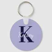 Porte-clés Monogramme mignon violet simple Premier nom (Verso)