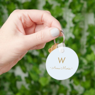Porte-clés Monogramme minimaliste d'or bleu pâle moderne