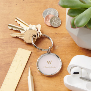 Porte-clés Monogramme minimaliste d'or rose vif moderne