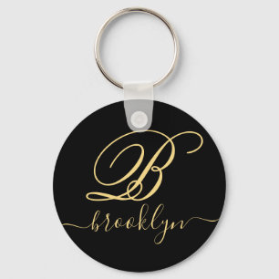 Porte-clés Monogramme minimaliste moderne Black Gold