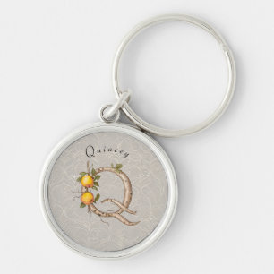 Porte-clés Monogramme minimaliste Q : Fleurs et vignes de coi