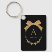 Porte-clés Monogramme Moderne à l'Initiale Noir et Or Chic av (Recto)