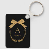 Porte-clés Monogramme Moderne à l'Initiale Noir et Or Chic av (Verso)
