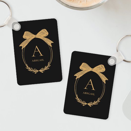 Porte-clés Monogramme Moderne à l'Initiale Noir et Or Chic av