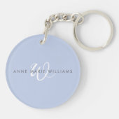 Porte-clés Monogramme Moderne Bleu Blanc Script (Dos)