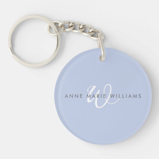 Porte-clés Monogramme Moderne Bleu Blanc Script (Devant)