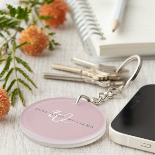 Porte-clés Monogramme moderne écriture blanche lilas poussiér