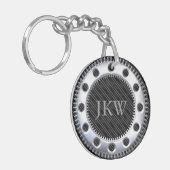 Porte-clés Monogramme moderne élégant Noir et gris rayé (Devant gauche)