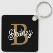 Porte-clés Monogramme moderne élégant Nom Black Gold Script (Dos)