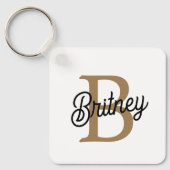 Porte-clés Monogramme moderne élégant Nom Black Gold Script (Recto)