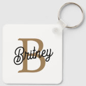 Porte-clés Monogramme moderne élégant Nom Black Gold Script (Dos)