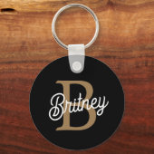 Porte-clés Monogramme moderne élégant Nom Black Gold Script (Recto)
