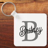 Porte-clés Monogramme moderne élégant Nom noir Gris noir Scri (Recto)