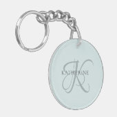 Porte-clés Monogramme moderne élégant Script Aqua Blue (Devant gauche)