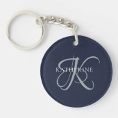 Porte-clés Monogramme moderne élégant Script Marine Bleu (Devant)