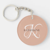 Porte-clés Monogramme moderne élégant Script rose pâle (Devant)
