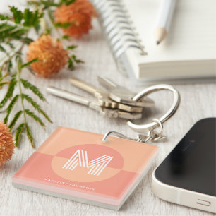 Porte-clés Monogramme moderne géométrique rose rose rose tend