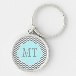 Porte-clés monogramme moderne gris blanc chevron