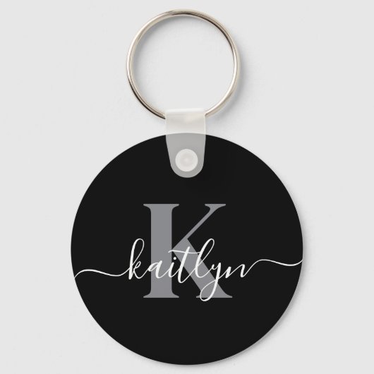 Porte-clés Monogramme moderne gris noir script (Recto)