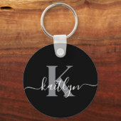Porte-clés Monogramme moderne gris noir script (Verso)