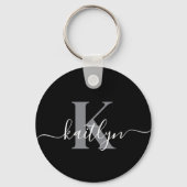 Porte-clés Monogramme moderne gris noir script (Verso)