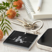 Porte-clés Monogramme moderne gris noir script (Devant Droit)