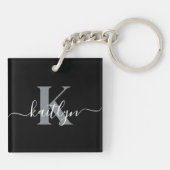 Porte-clés Monogramme moderne gris noir script (Dos)