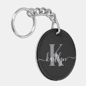 Porte-clés Monogramme moderne gris noir script (Devant gauche)
