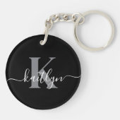 Porte-clés Monogramme moderne gris noir script (Dos)