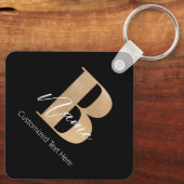 Porte-clés Monogramme moderne Initiale B & Nom Personnalisé (Verso)