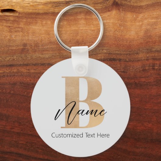 Porte-clés Monogramme moderne Initiale B & Nom Personnalisé (Recto)