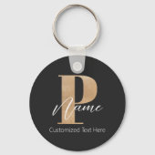 Porte-clés Monogramme moderne Initiale P & Nom Personnalisé (Verso)