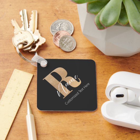 Porte-clés Monogramme Moderne Initiale R & Nom Personnalisé (Bureau)