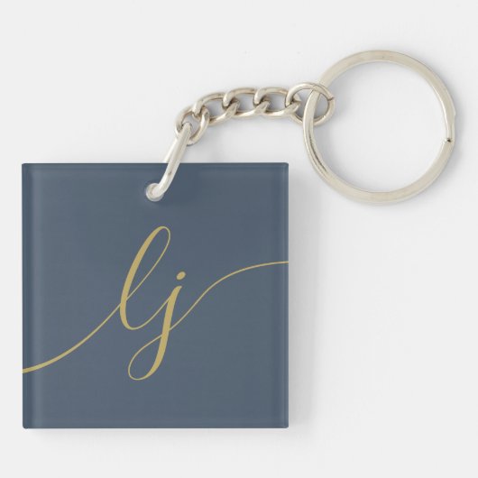 Porte-clés Monogramme Moderne Minimal Élégant Marine Script o (Dos)
