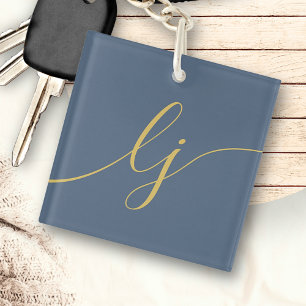 Porte-clés Monogramme Moderne Minimal Élégant Marine Script o