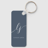 Porte-clés Monogramme Moderne Minimal Élégant Script bleu mar (Verso)