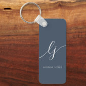 Porte-clés Monogramme Moderne Minimal Élégant Script bleu mar (Recto)