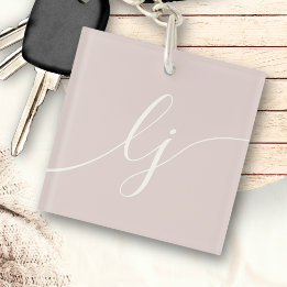 Porte-clés Monogramme Moderne Minimal Élégant Script d'ivoire