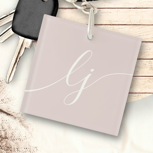 Porte-clés Monogramme Moderne Minimal Élégant Script d'ivoire