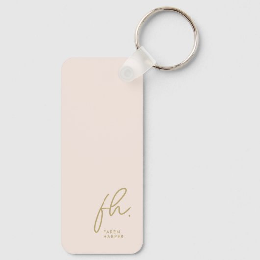 Porte-clés Monogramme Moderne Minimal Initiales De Script Blu (Verso)