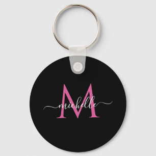 Porte-clés monogramme moderne noir élégant