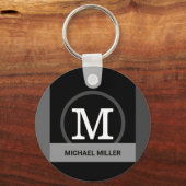 Porte-clés monogramme moderne noir et blanc (Recto)