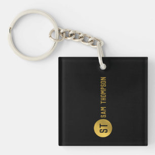 Porte-clés Monogramme moderne noir & or élégant personnalisé