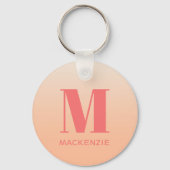 Porte-clés Monogramme moderne Nom initial Peach Gradient (Verso)