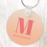 Porte-clés Monogramme moderne Nom initial Peach Gradient<br><div class="desc">La typographie moderne minimaliste monogramme design de nom initial qui peut être modifié pour personnaliser. Peach gradient arrière - plan.</div>